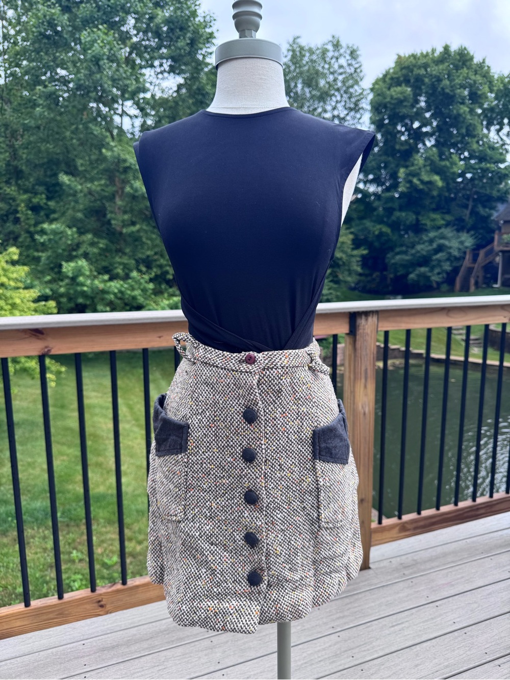 Vintage 60’s Textured Tweed Button-Front Mini Skirt in Neutral Mix